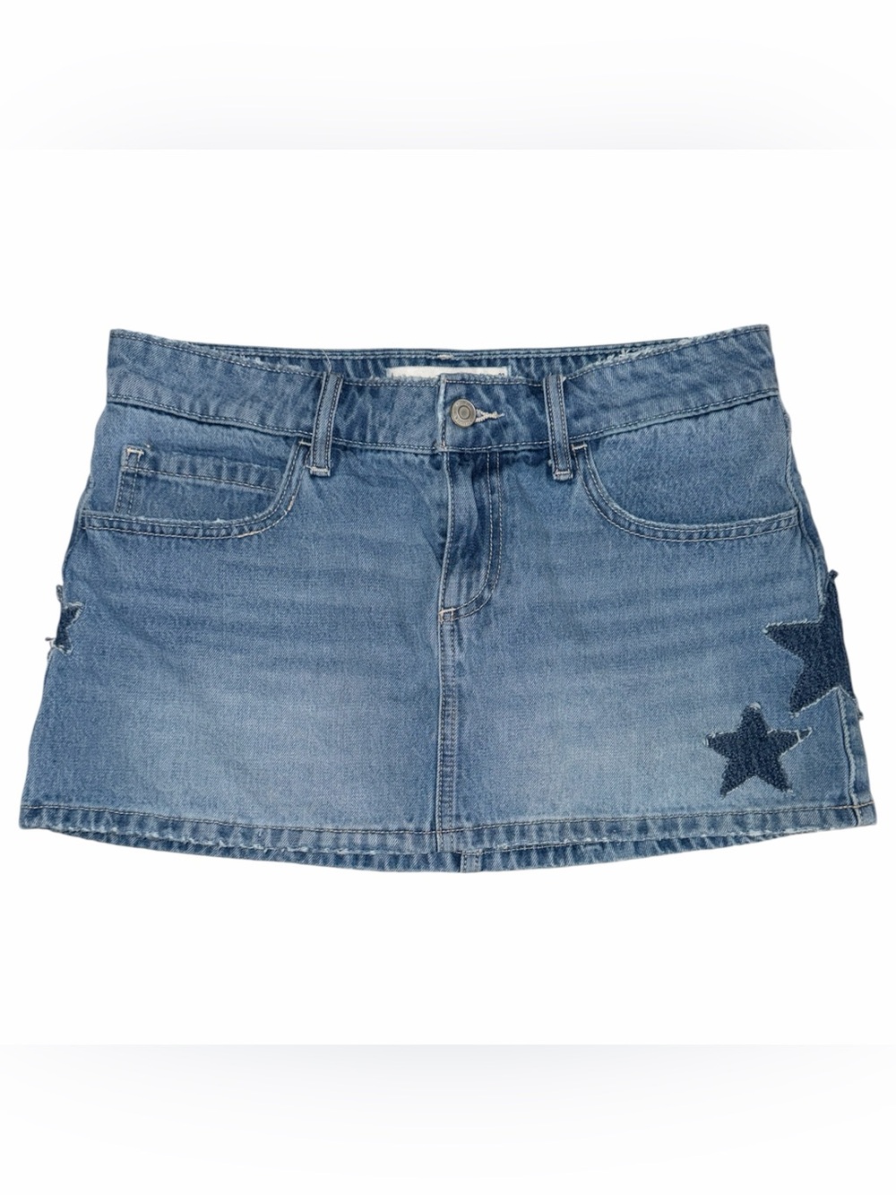 Hollister | Low-Rise Medium Denim Wash Star Applique Denim Mini Skort | Sz 4 NEW